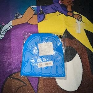 Blue Graphic Knit Beanie Hat - Men